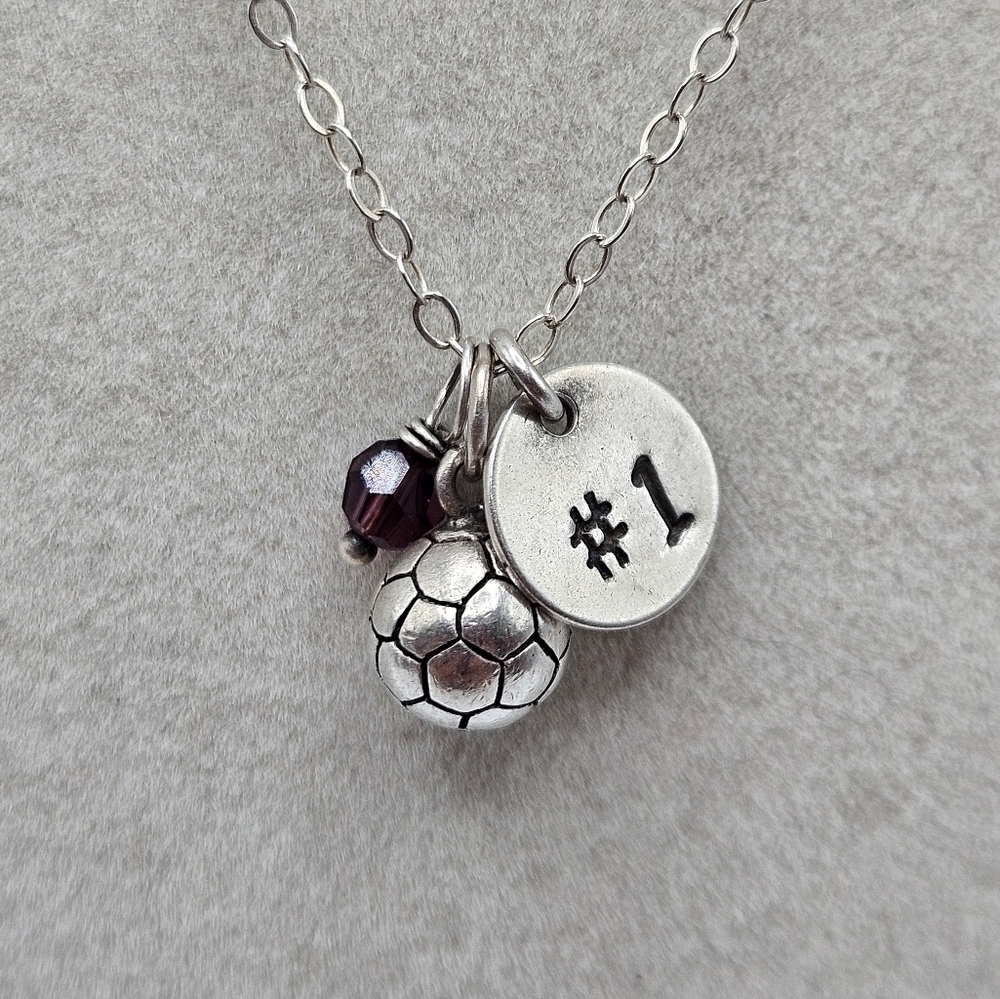 Sterling Silver 925 Dainty Soccer Player #1 Crystal Detail Pendant Necklace